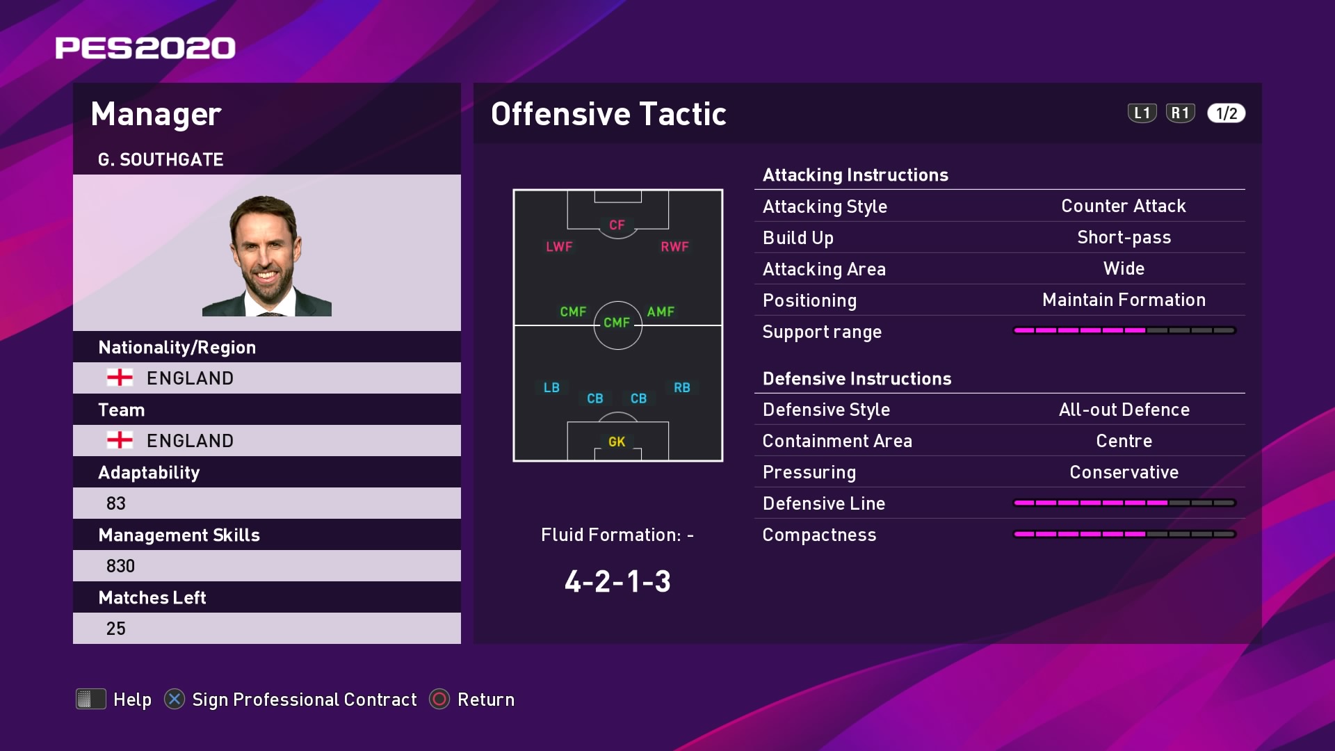 G. Southgate (2) (Gareth Southgate) Offensive Tactic in PES 2020 myClub