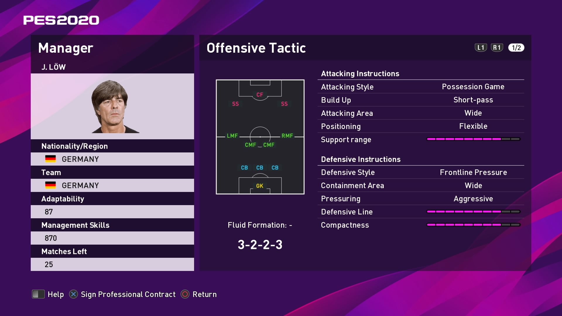 J. Löw (Joachim Löw) Offensive Tactic in PES 2020 myClub