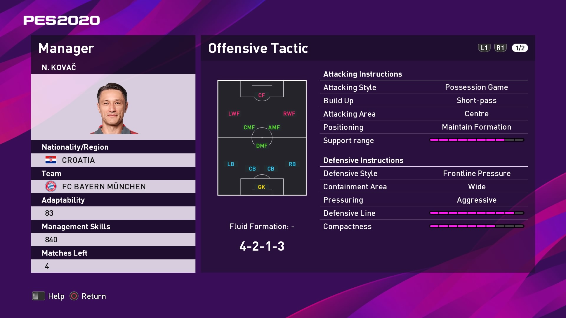 Niko Kovač Offensive Tactic in PES 2020 myClub