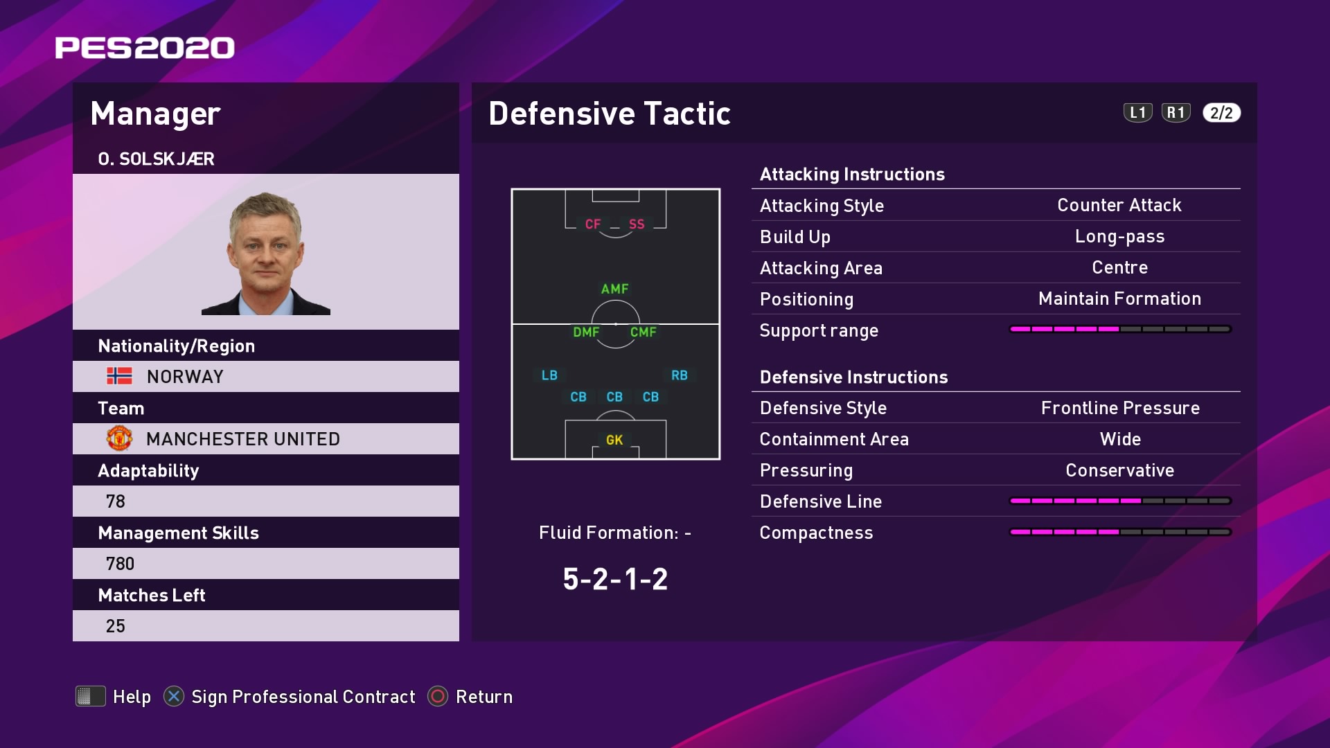 O. Solskjaer (2) (Ole Gunnar Solskjær) Defensive Tactic in PES 2020 myClub