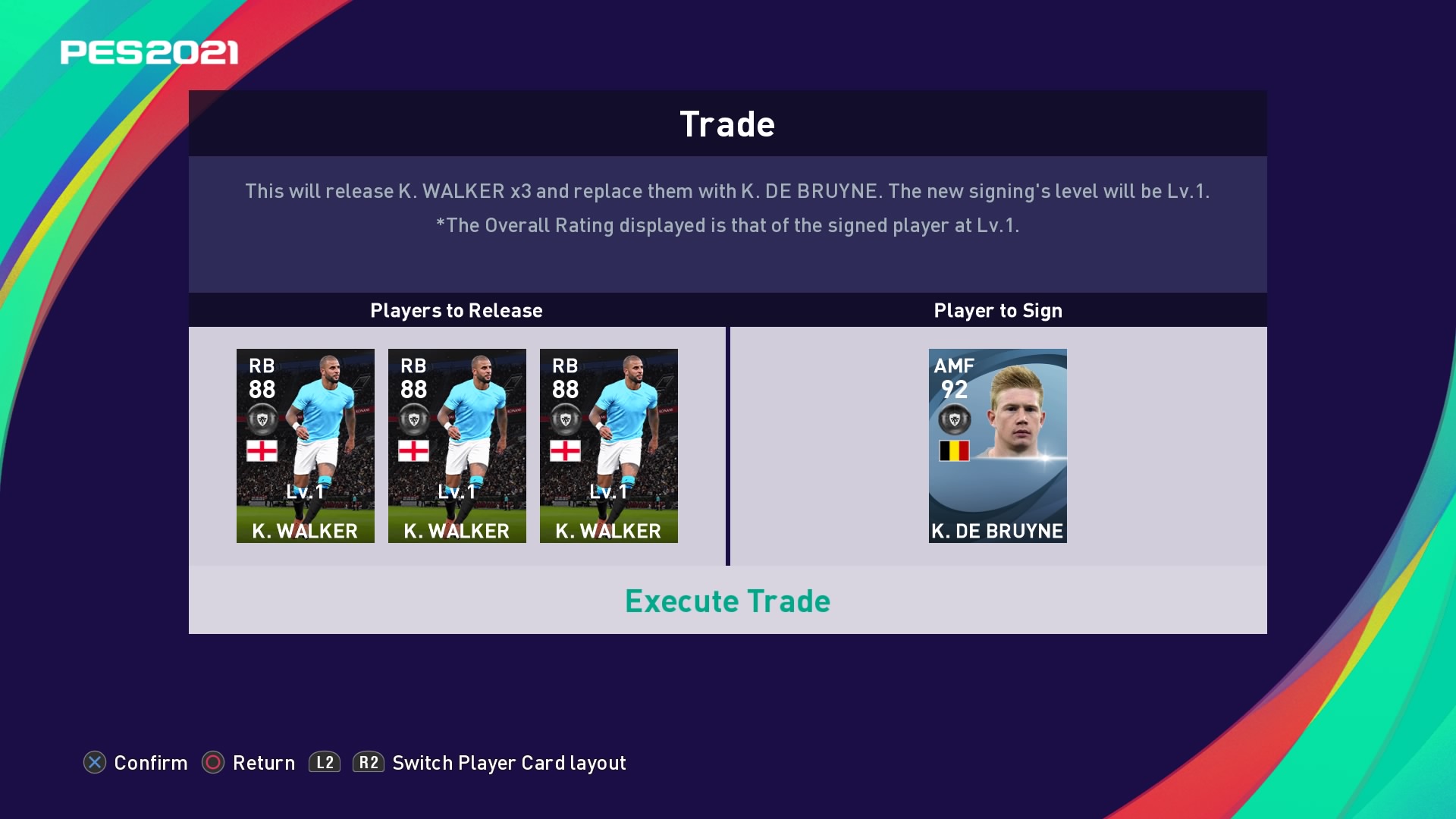 Confirming the player to trade in PES 2021