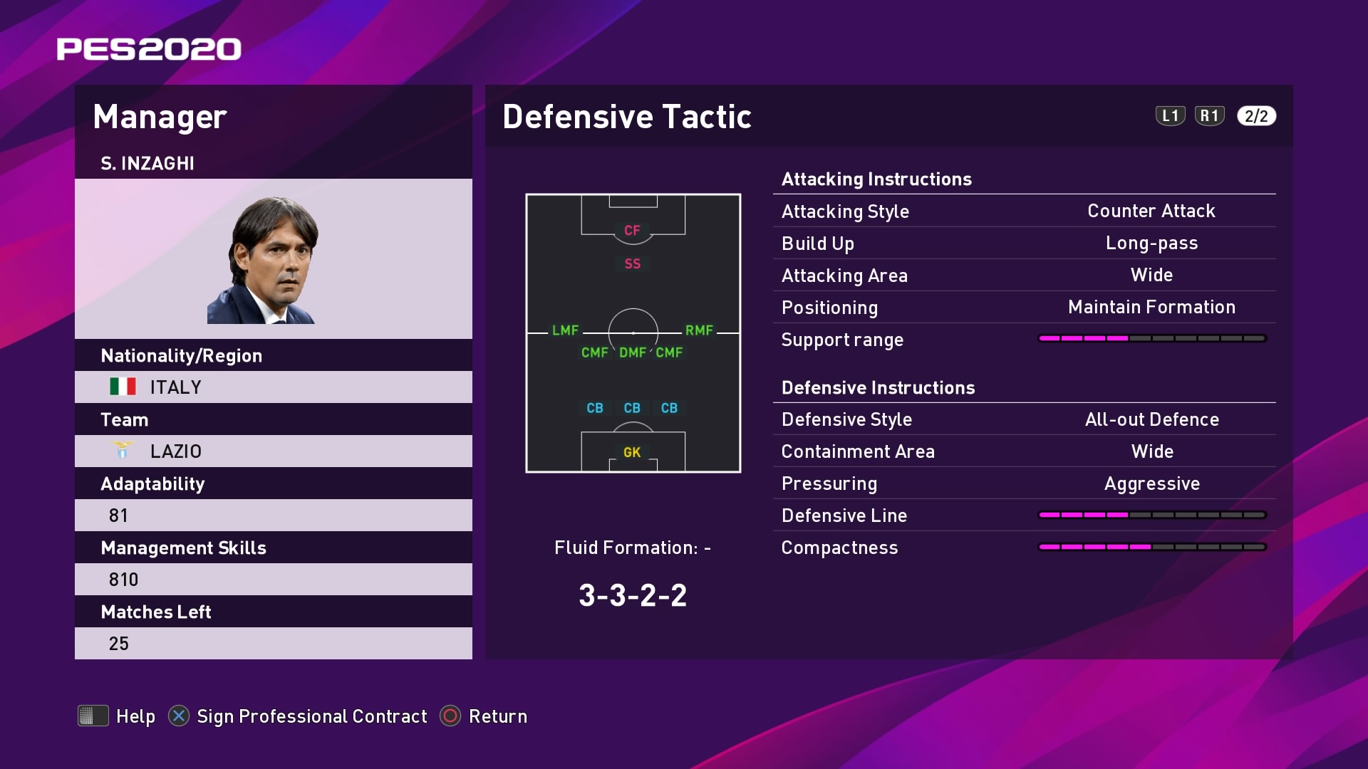 S. Inzaghi (Simone Inzaghi) Defensive Tactic in PES 2020 myClub