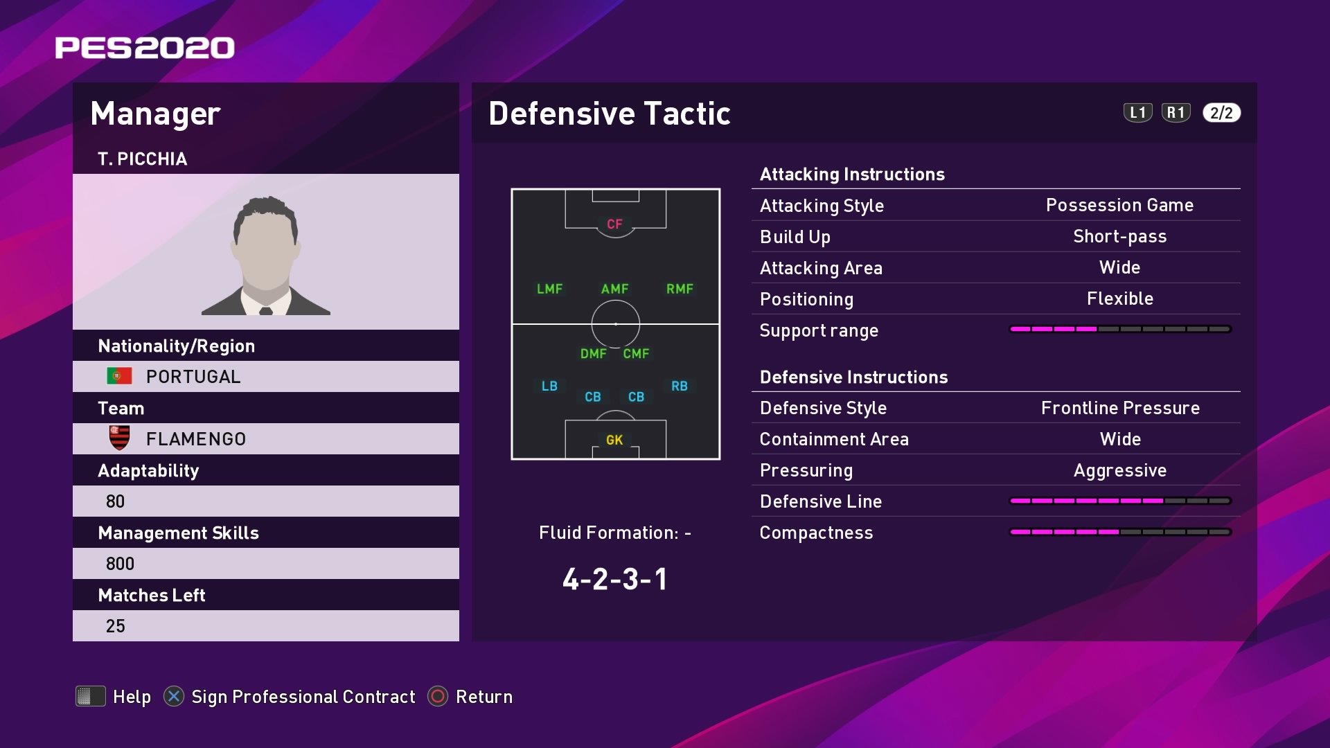 T. Picchia (Jorge Jesus) Defensive Tactic in PES 2020 myClub