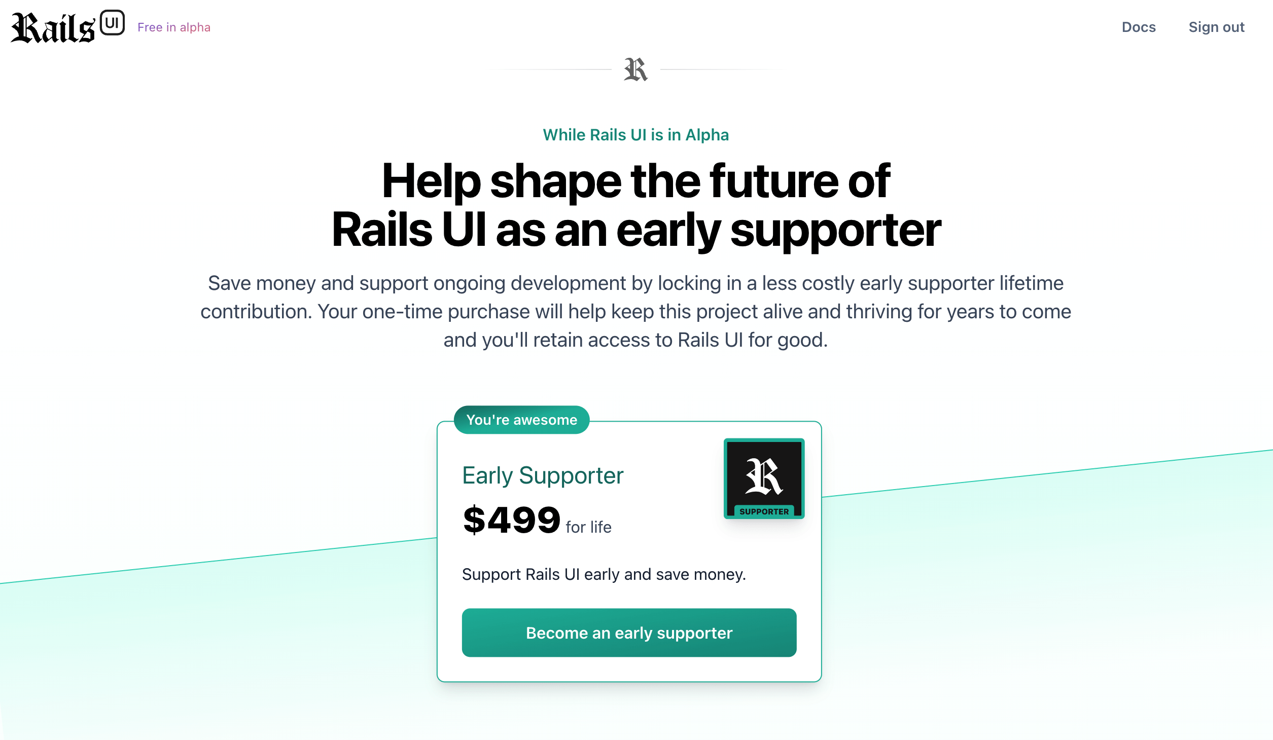 Rails UI early supporter screenshot