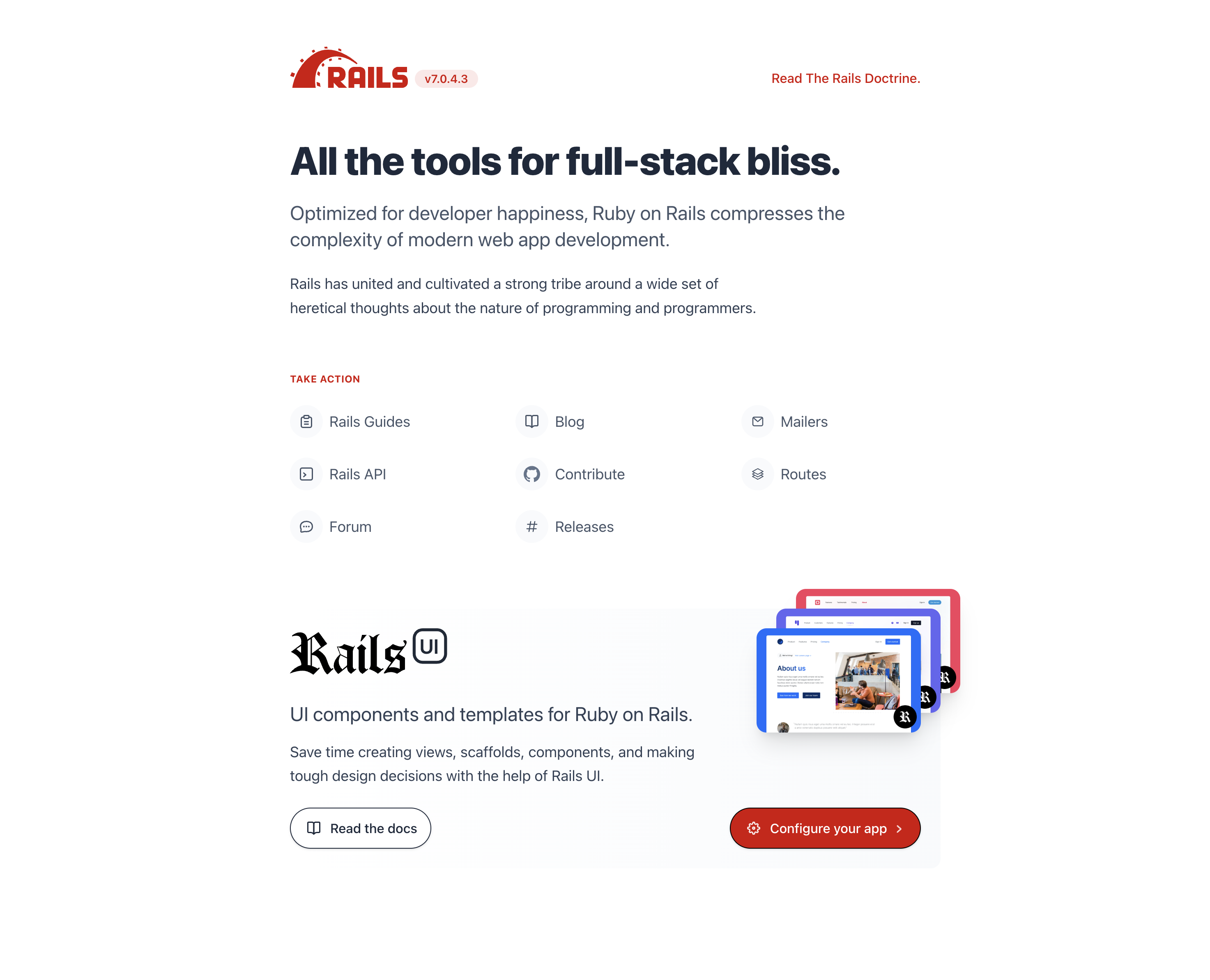 Rails UI starting page