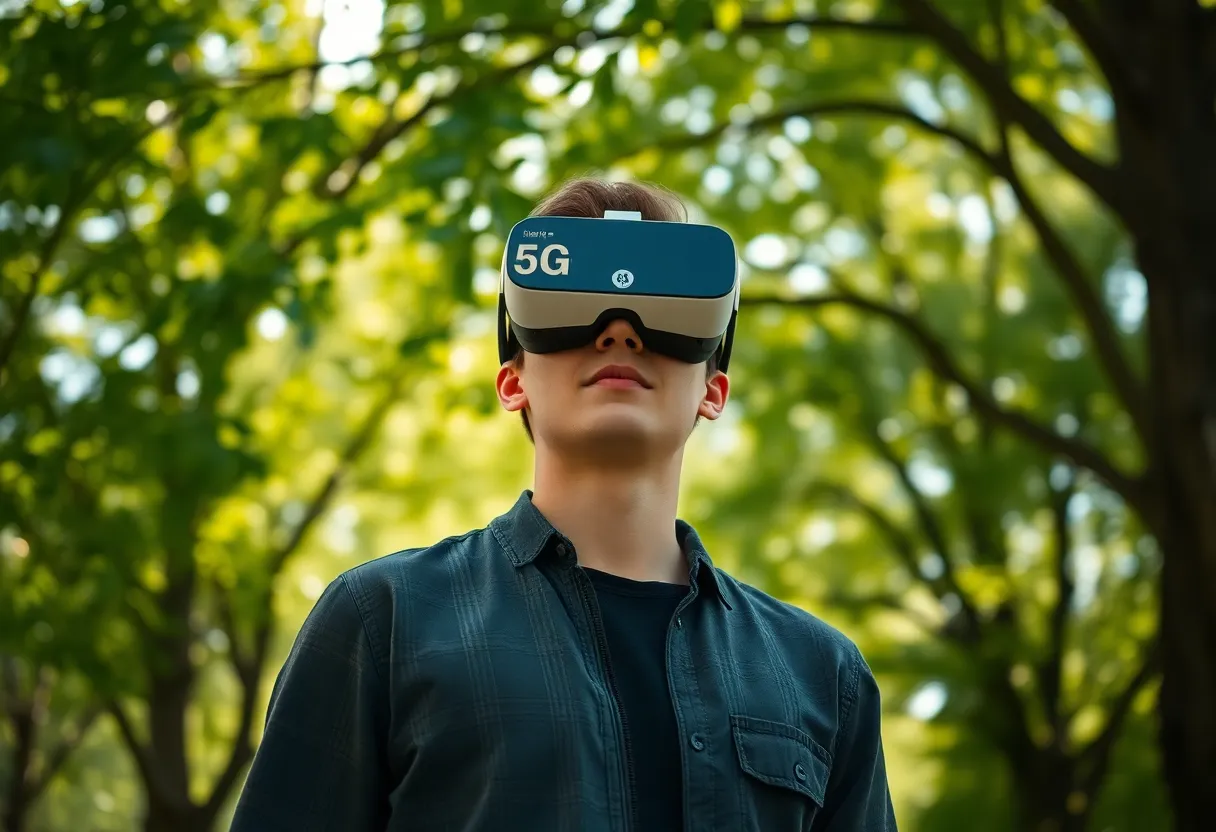 Young Man Using VR Goggles in Nature