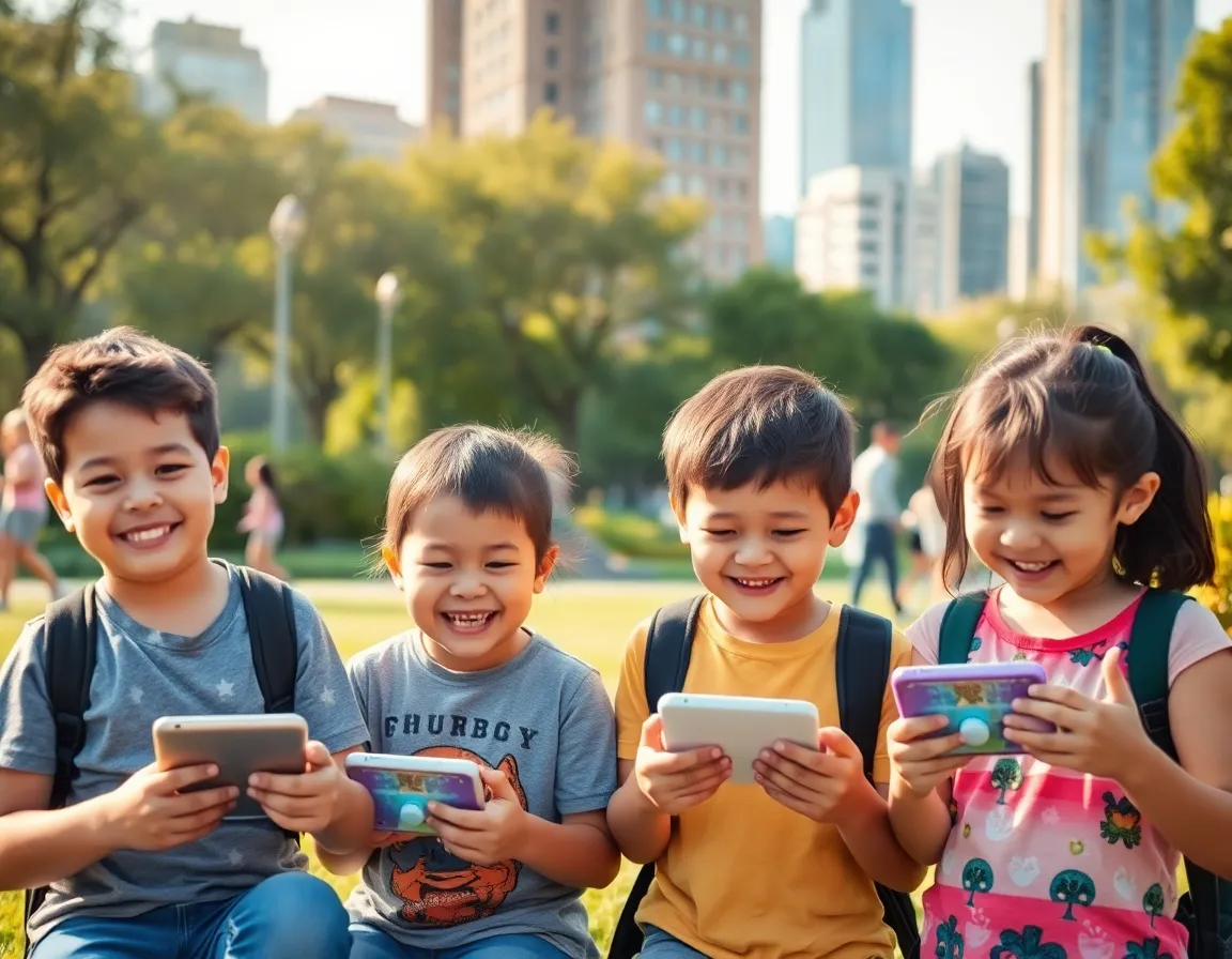 Children Enjoying 5G Technology in Park