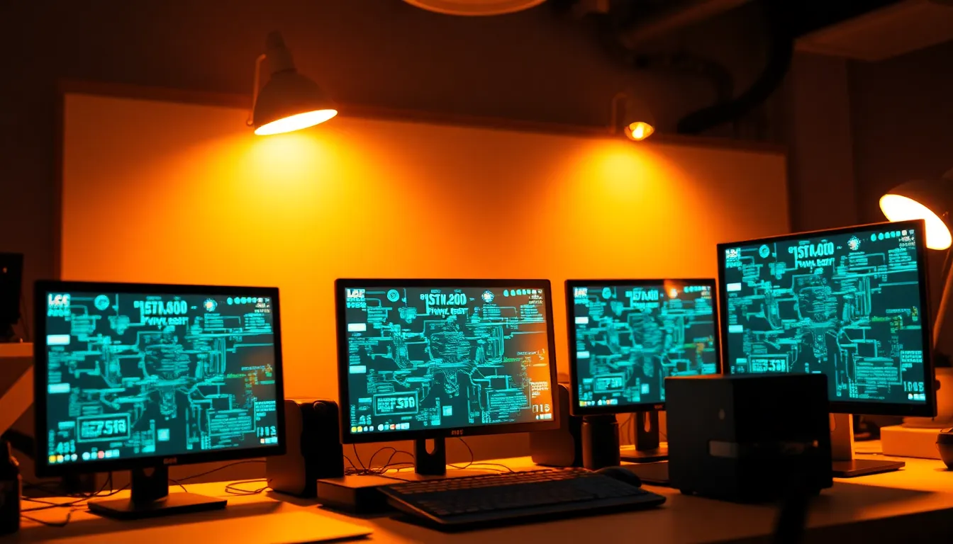 Modern Workspace with 5G Network Data Display