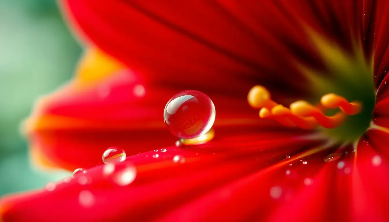 Close-Up of Water Droplets on Flower