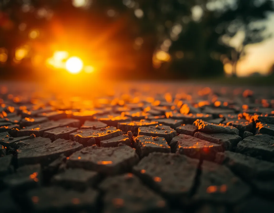 Cracked Earth Texture Under Sunset