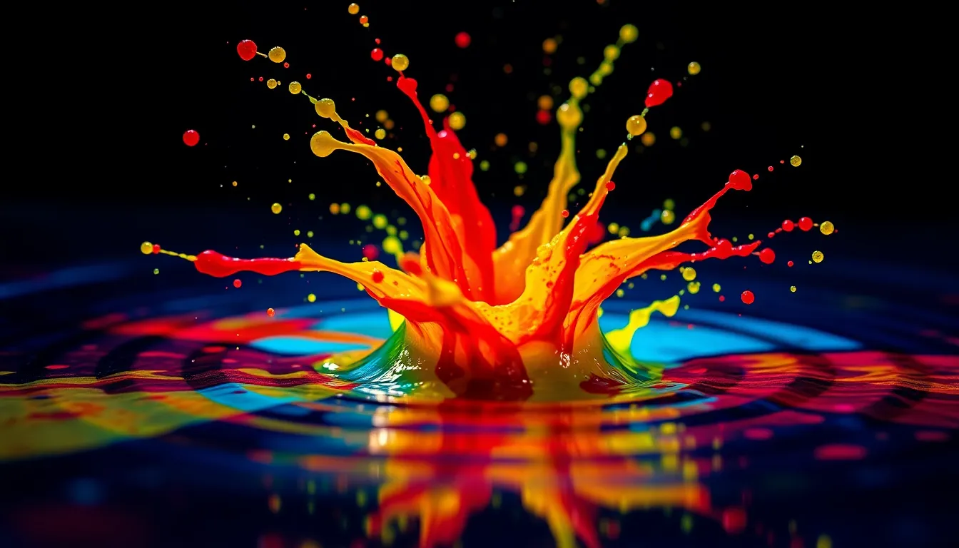 Vibrant Paint Splash Colliding with Water