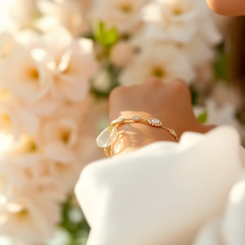 Elegant Gold Bracelet on Floral Background