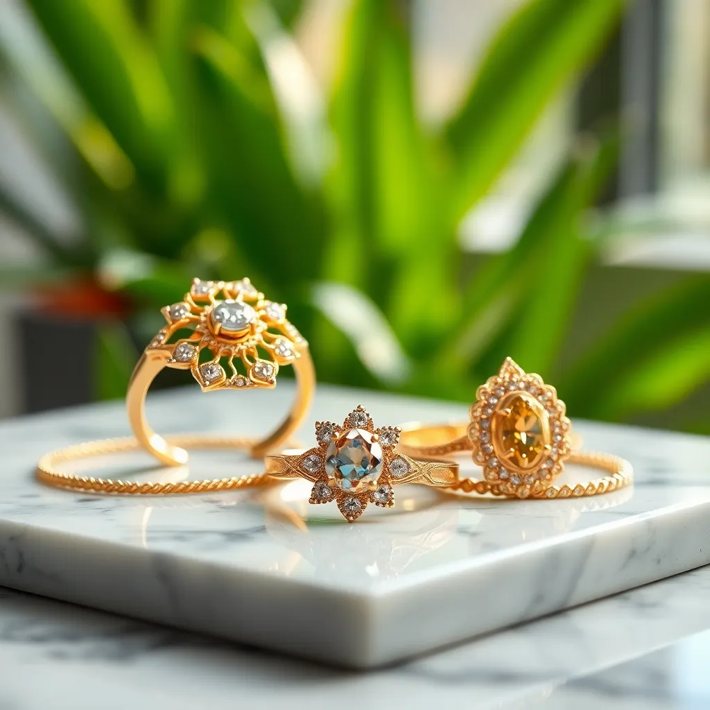 Elegant Gold Jewelry on Marble Background