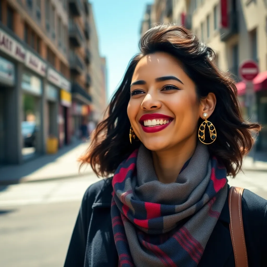 Chic Woman with Oversized Earrings Outdoors