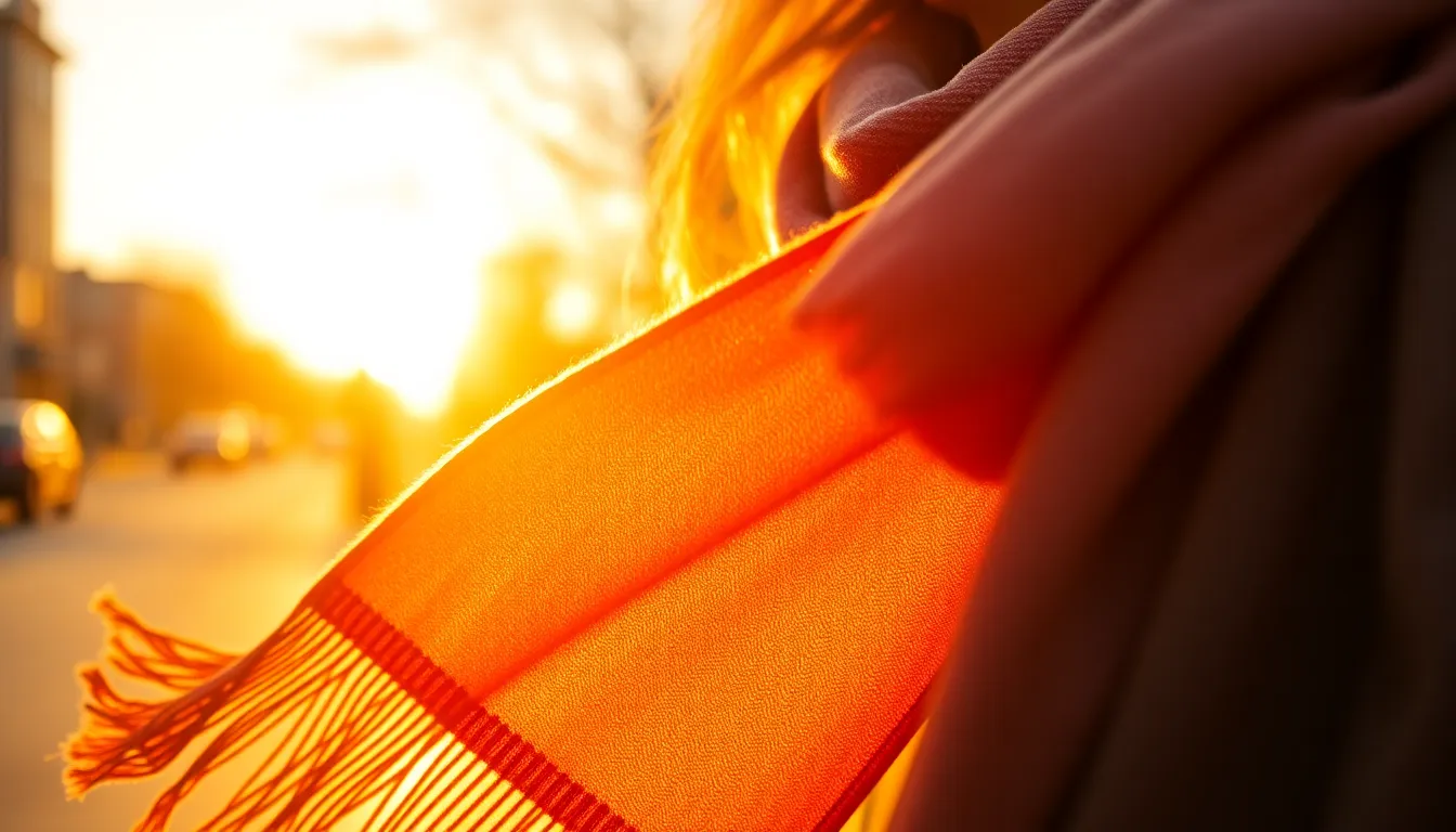 Flowing Scarf Against Urban Backdrop