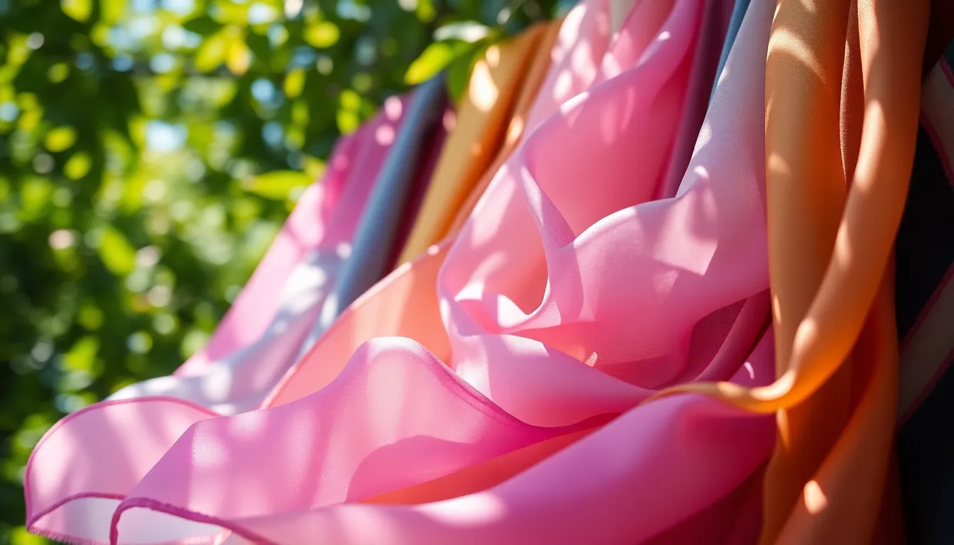 Artistic Display of Colorful Silk Scarves