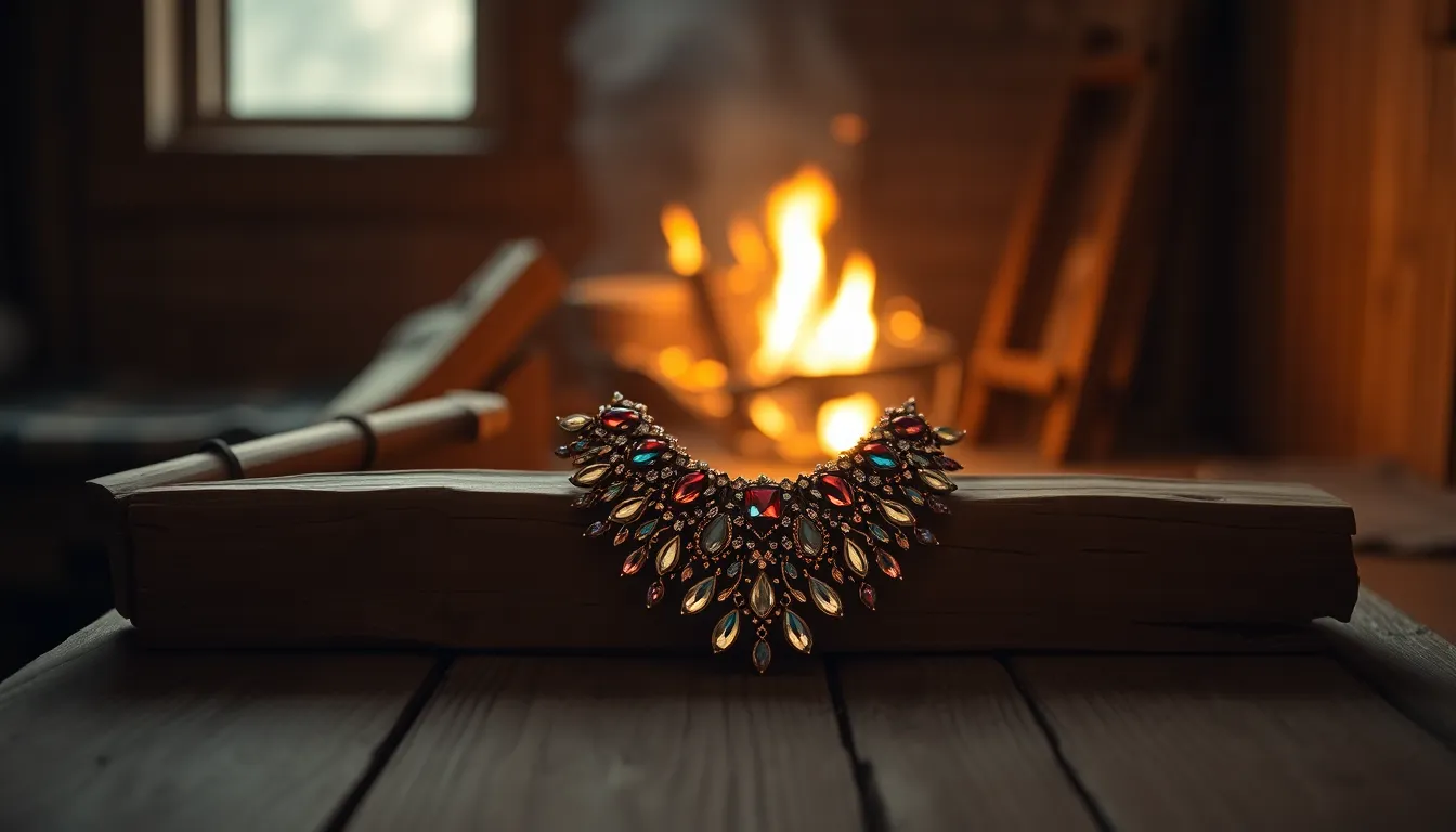 Exquisite Statement Necklace on Rustic Table