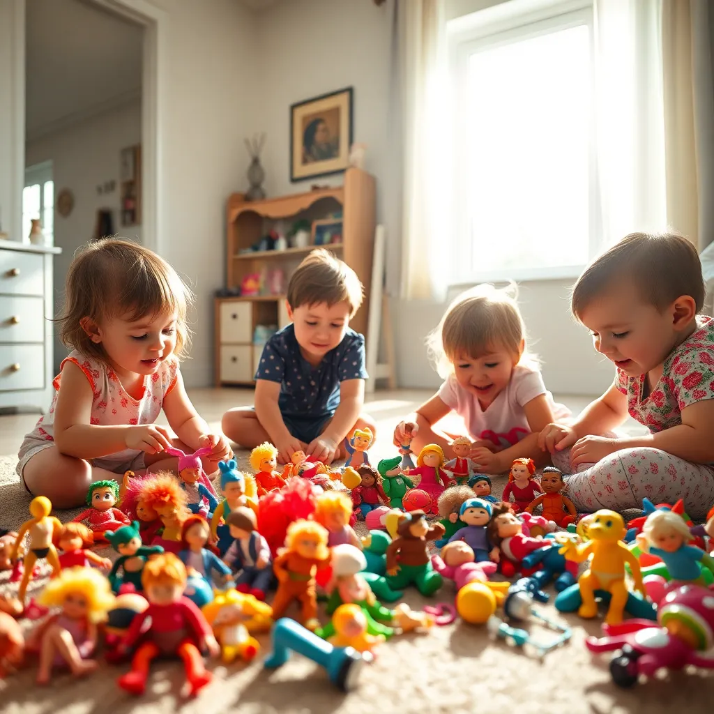 Children Playing with Dolls and Action Figures