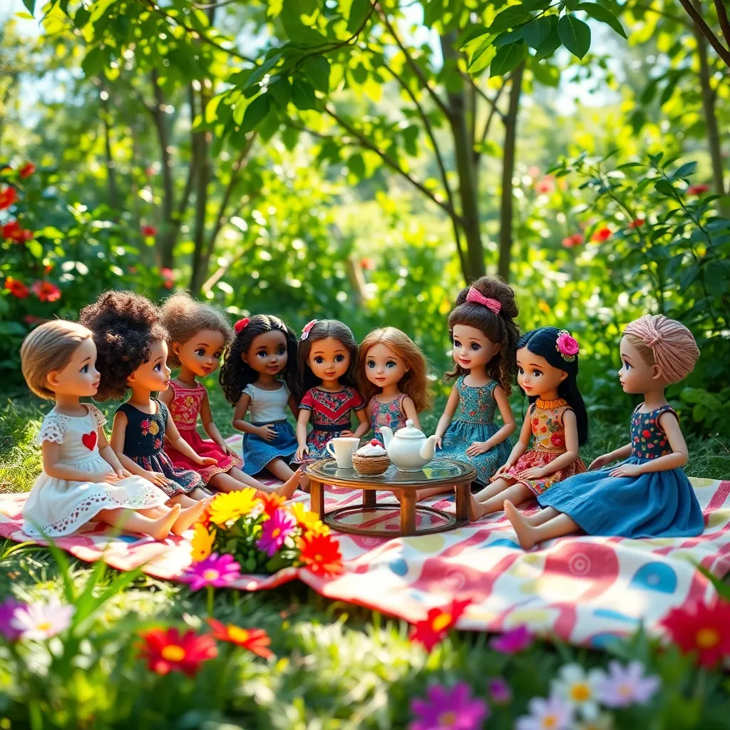 Whimsical Tea Party with Diverse Dolls
