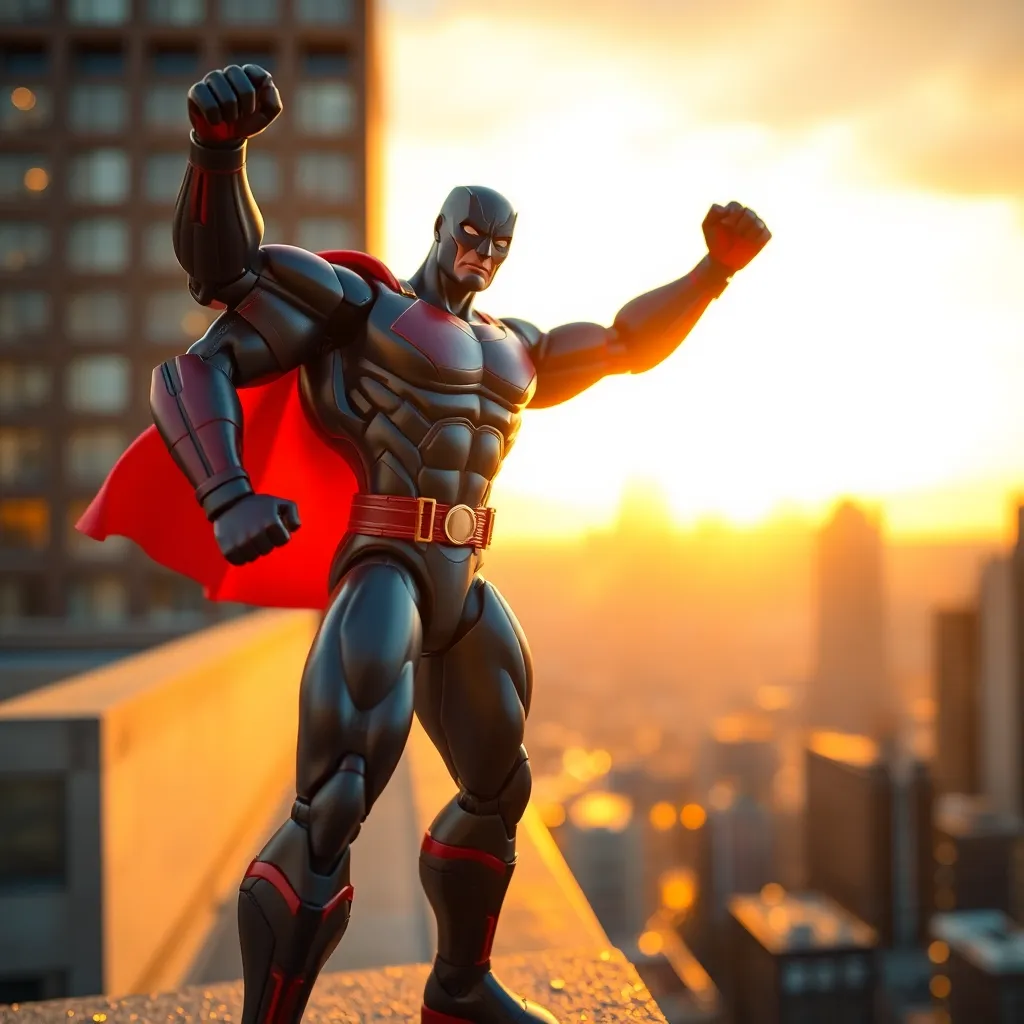 Superhero Action Figure at Sunset