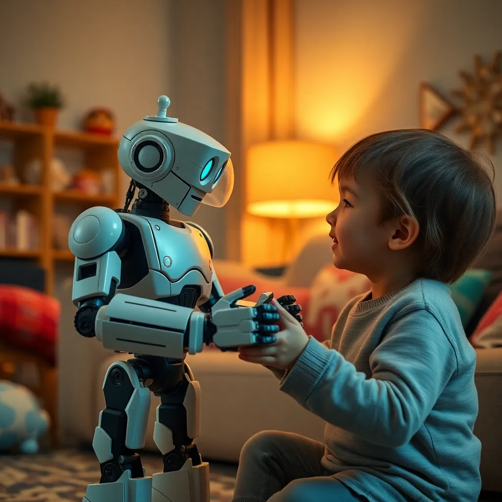 Child Playing with Robot Action Figure at Home