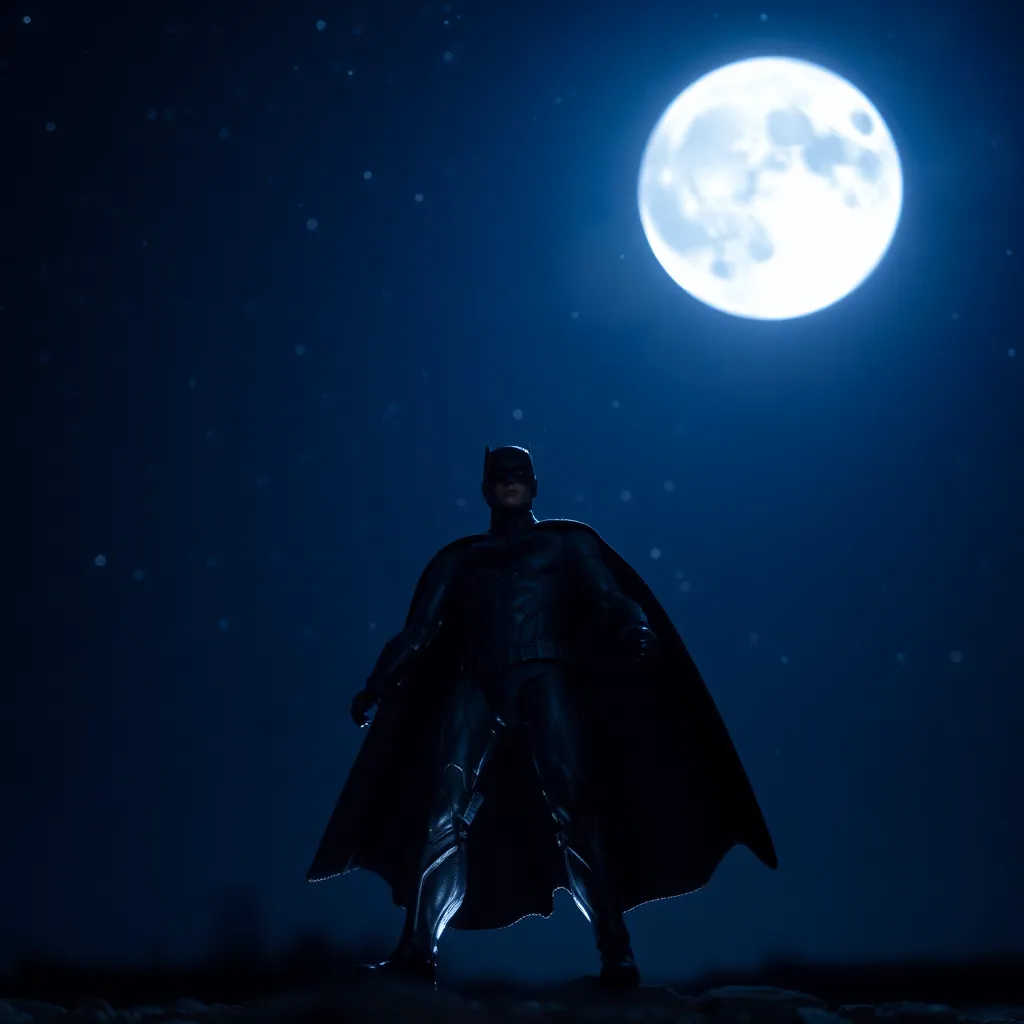 Heroic Action Figure Under Starry Sky