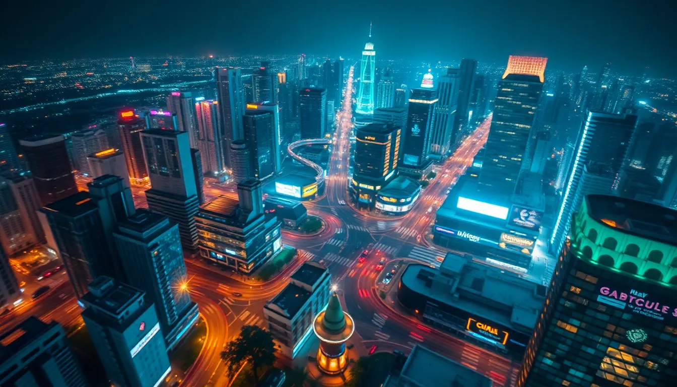 Vibrant Night Cityscape Aerial View