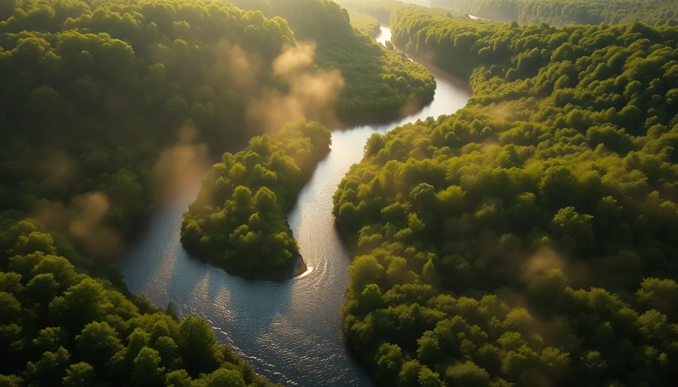 Winding River Through Lush Forest
