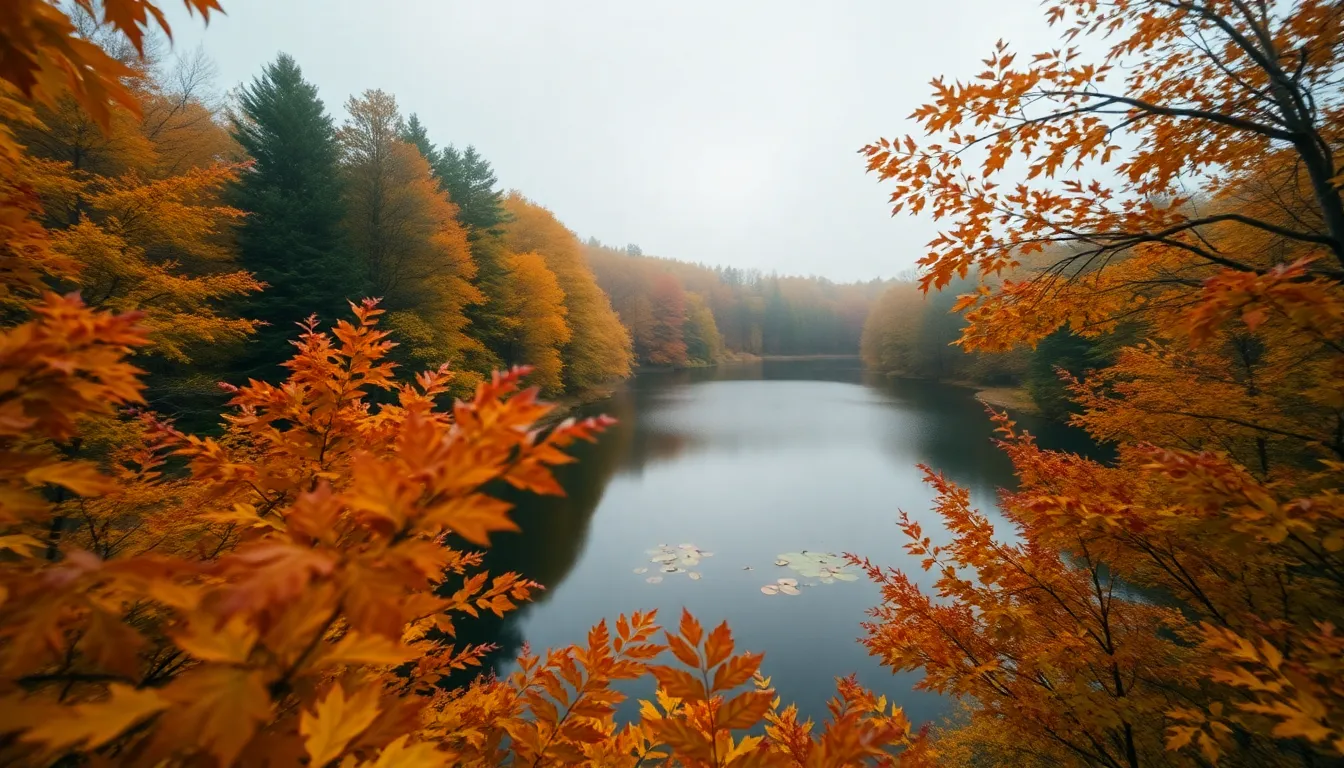 Autumn Foliage Surrounding a Tranquil Lake