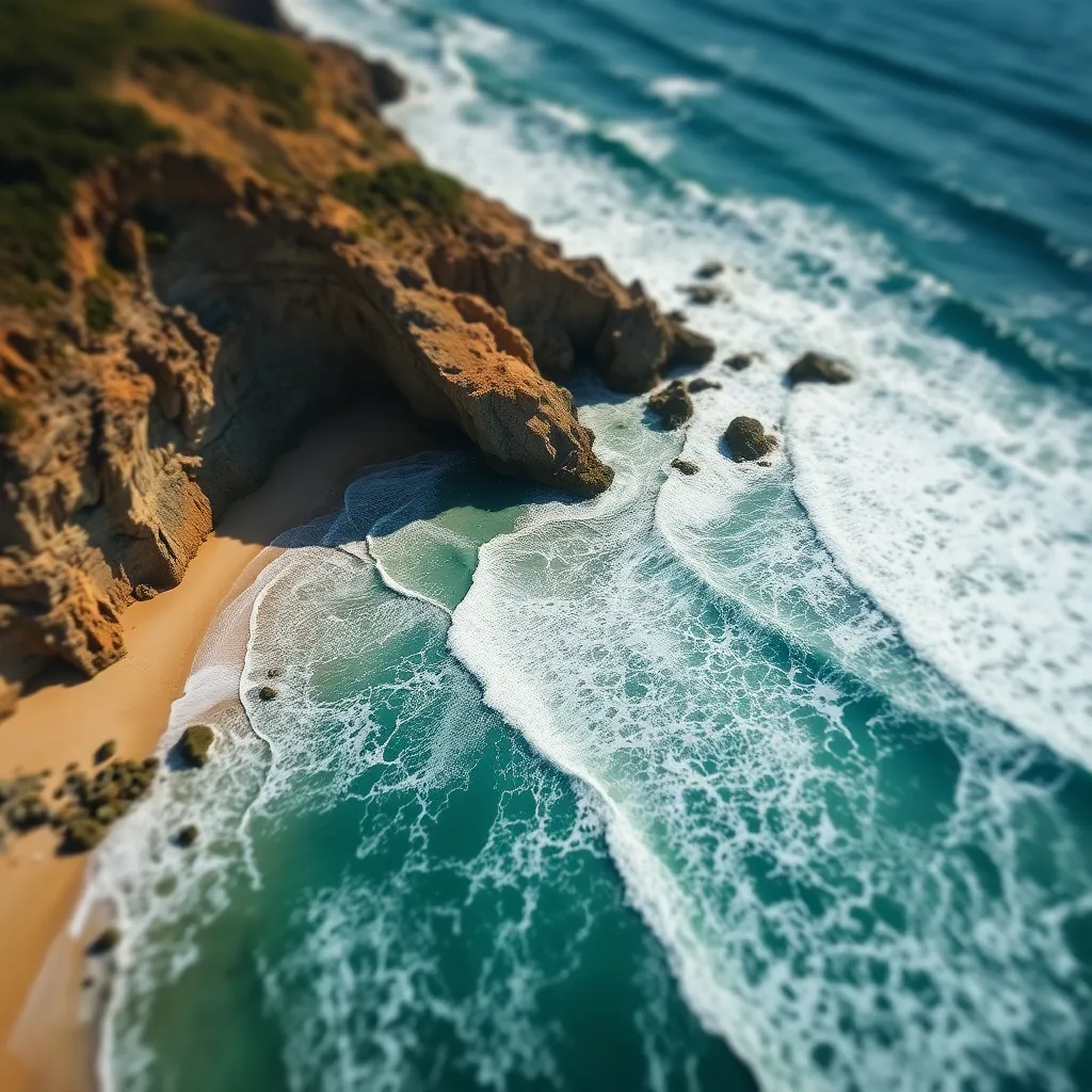 Aerial Coastline with Crashing Waves