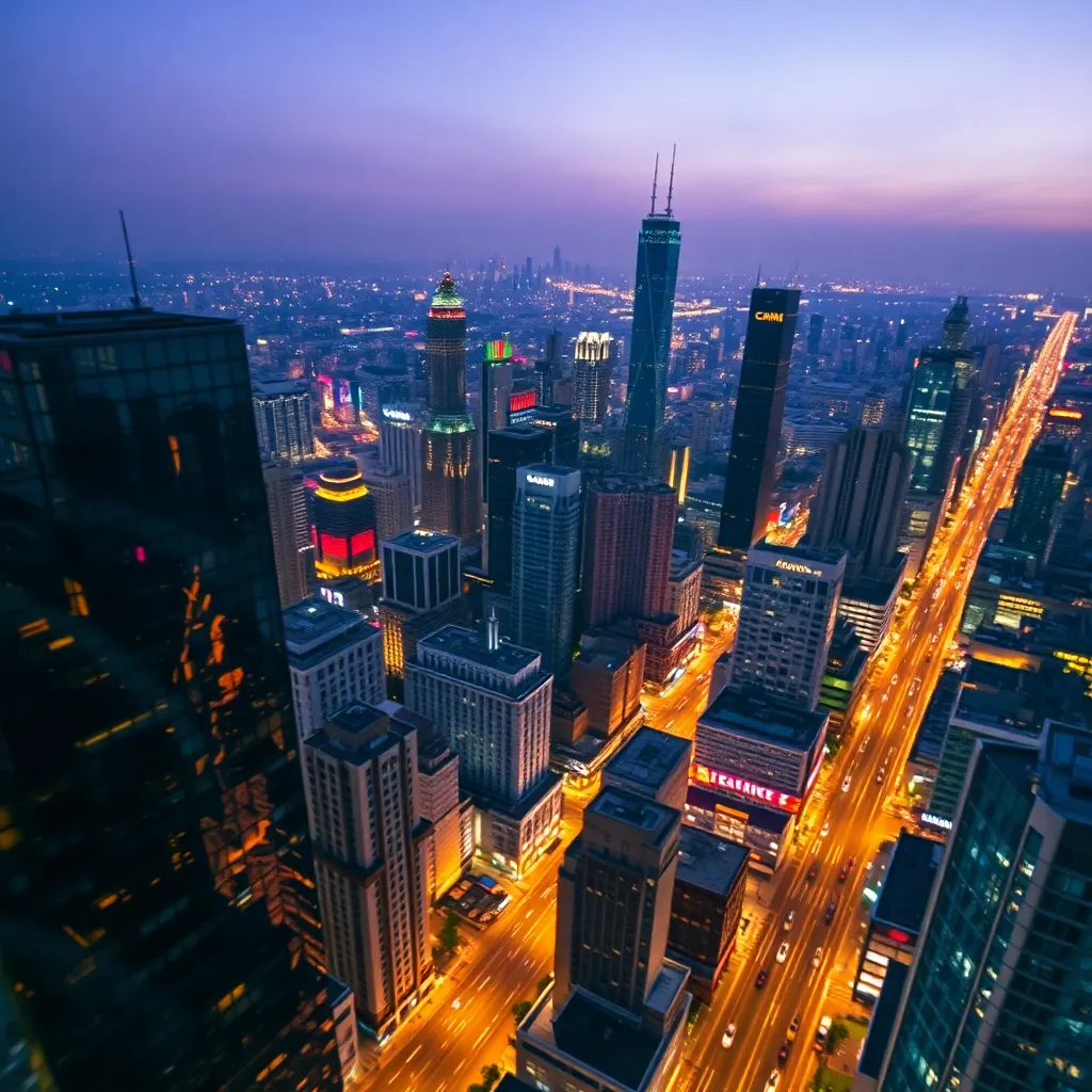 Aerial Cityscape at Dusk