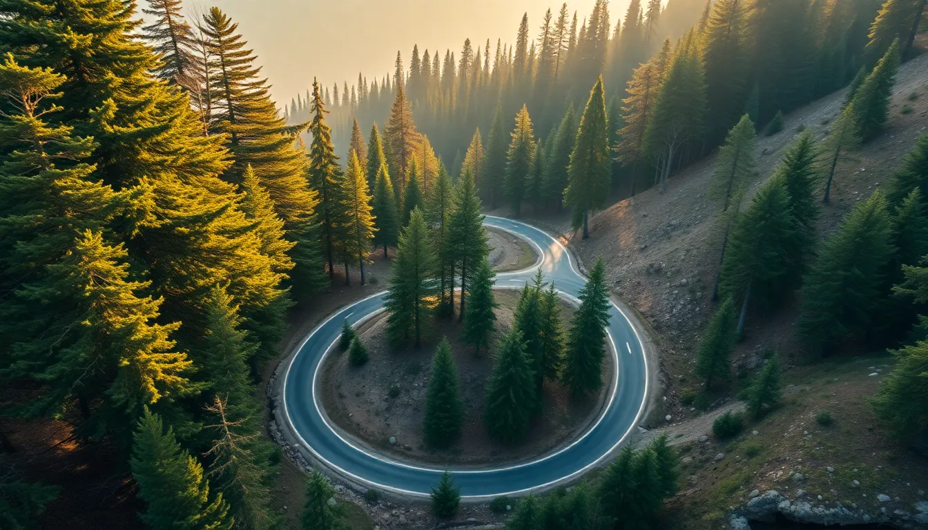 Winding Mountain Road Aerial View