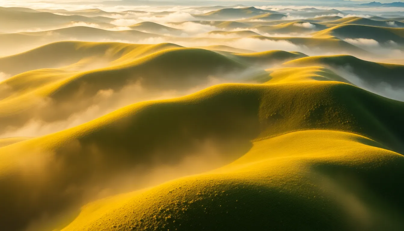 Serene Aerial View of Rolling Green Hills