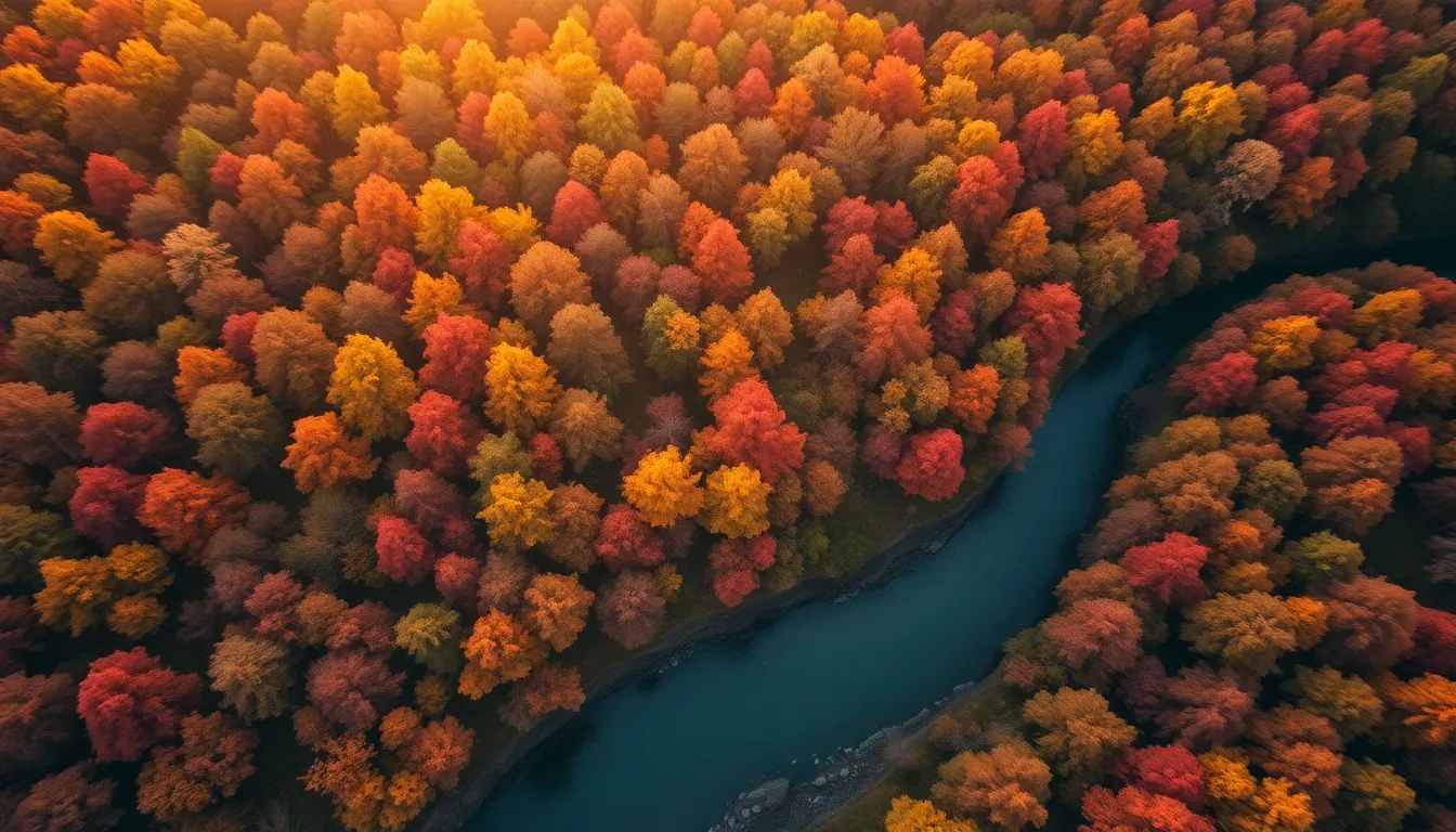 Vibrant Aerial Autumn Forest Landscape
