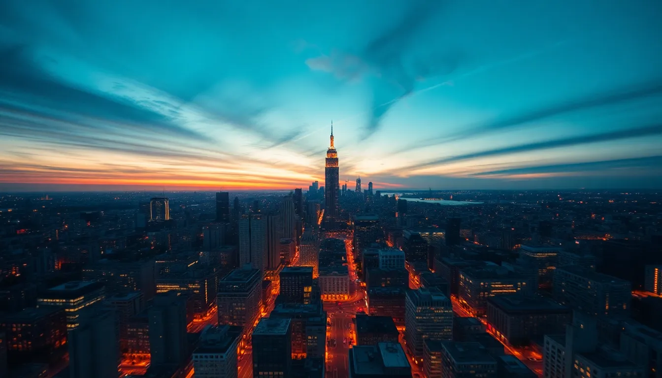 Aerial Cityscape at Dusk