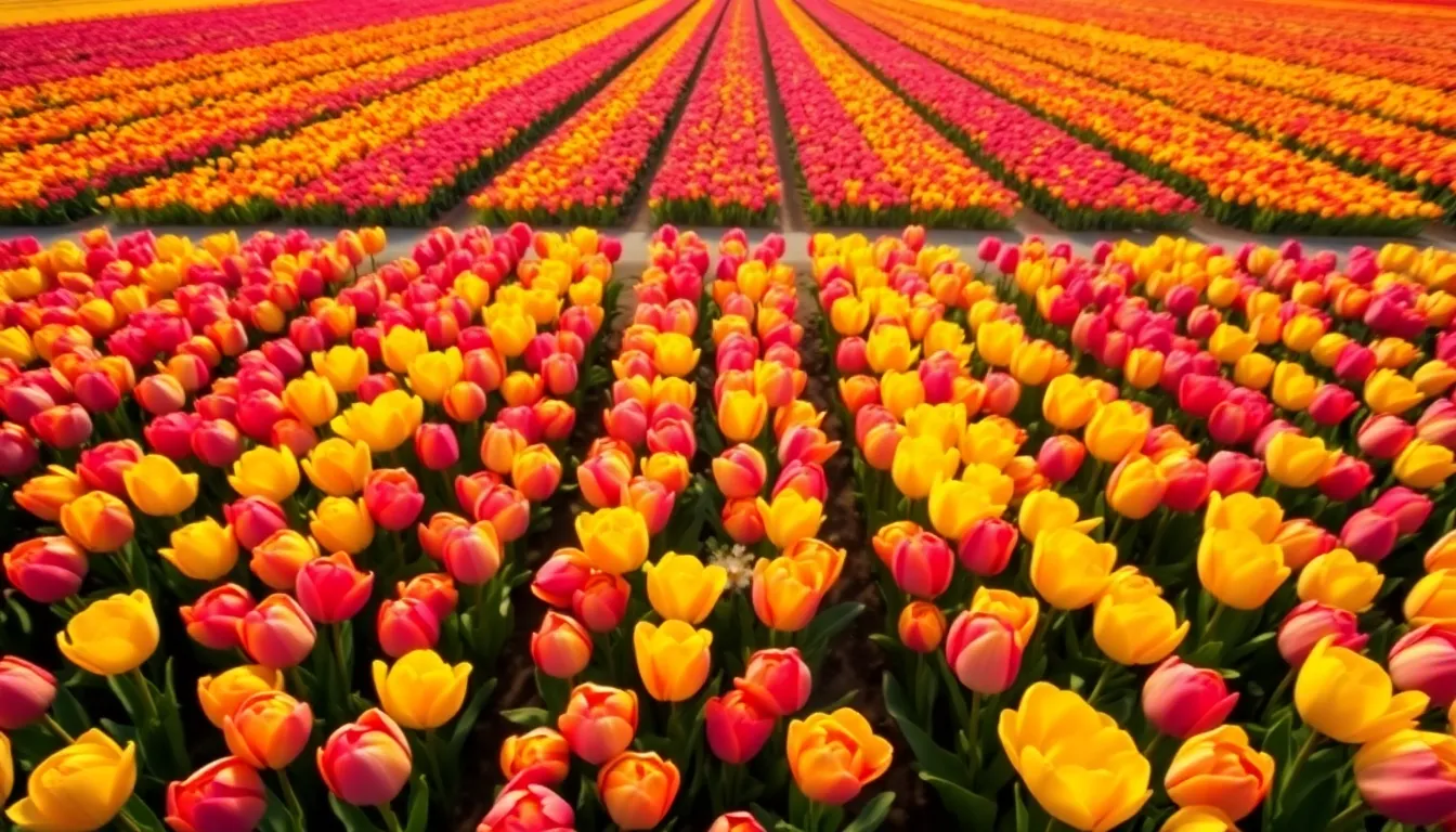 Aerial View of Vibrant Tulip Field