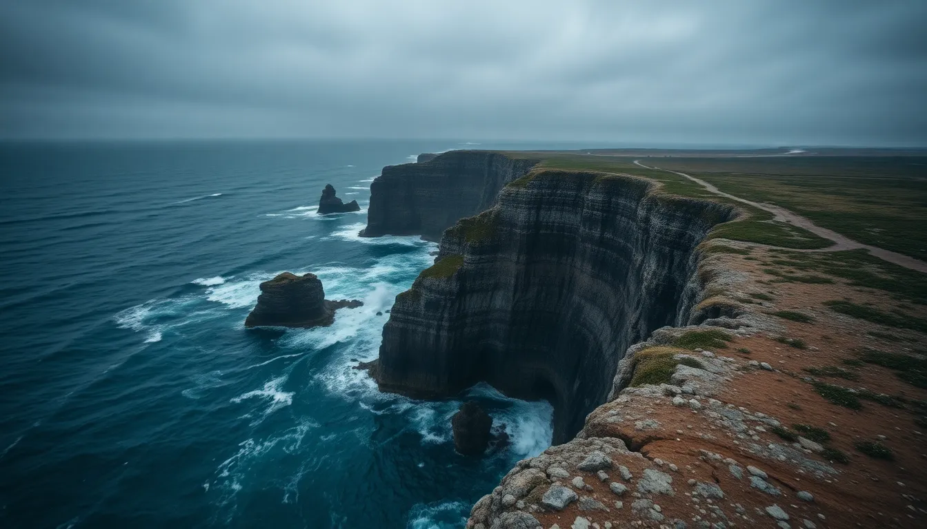Stormy Coastal Cliffside with Crashing Waves