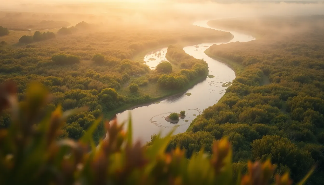 Aerial Capture of Winding River in Wetlands