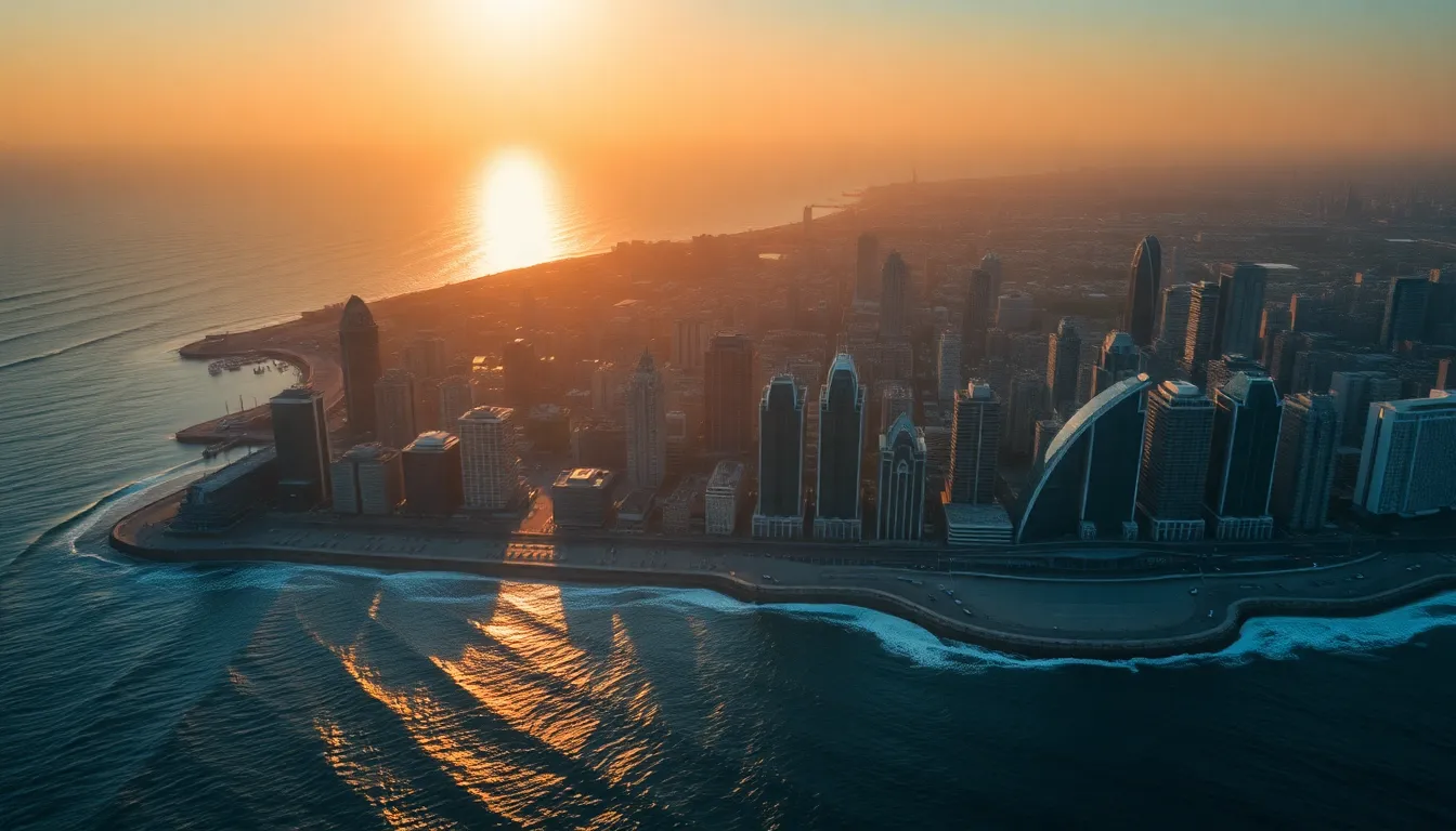 Golden Hour Coastal Cityscape