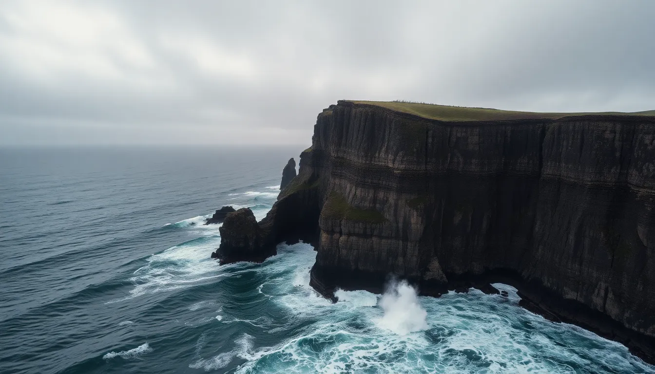 Aerial Coastal Cliff with Waves