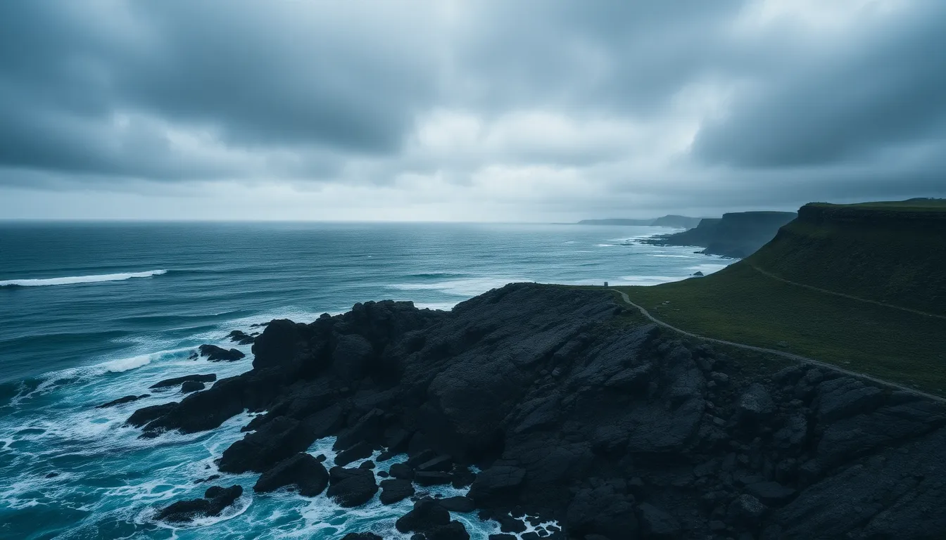 Dramatic Aerial Shot of Rugged Coastline