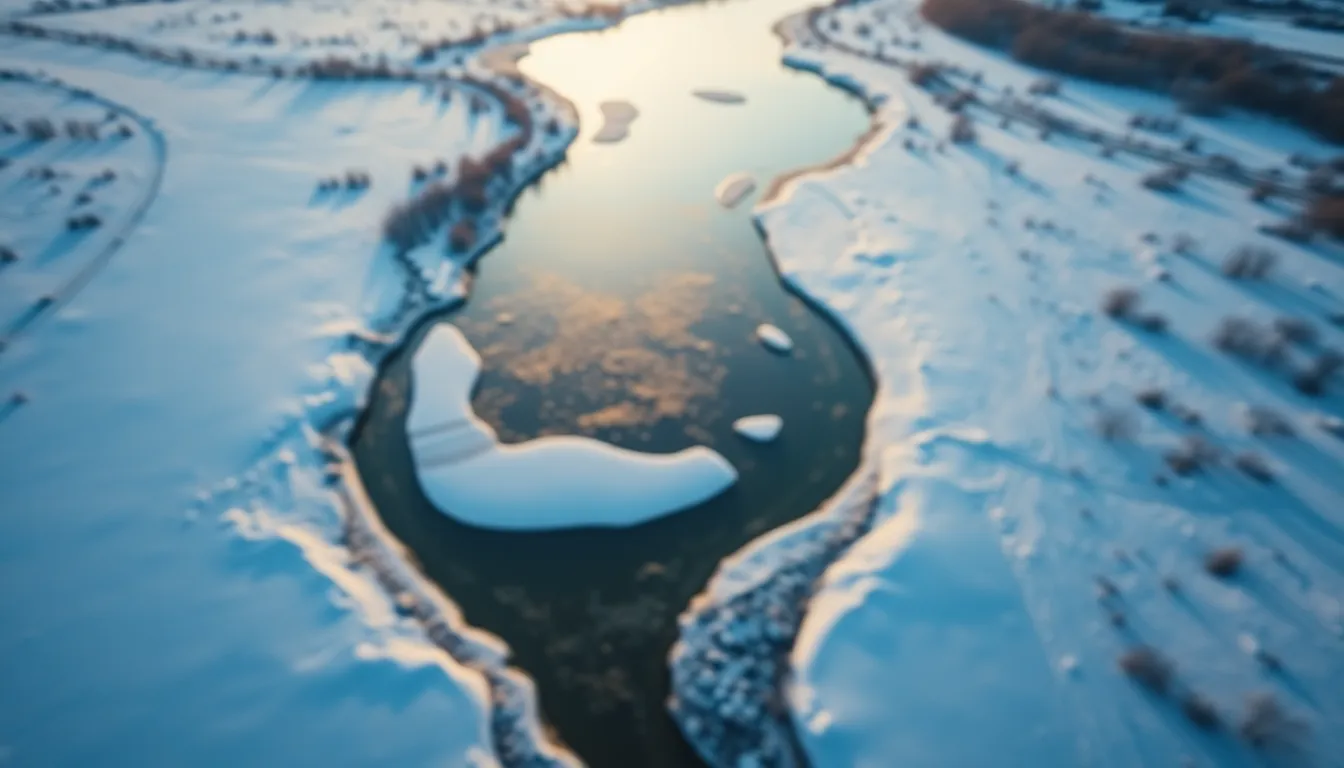 Winding River Through Snowy Terrain