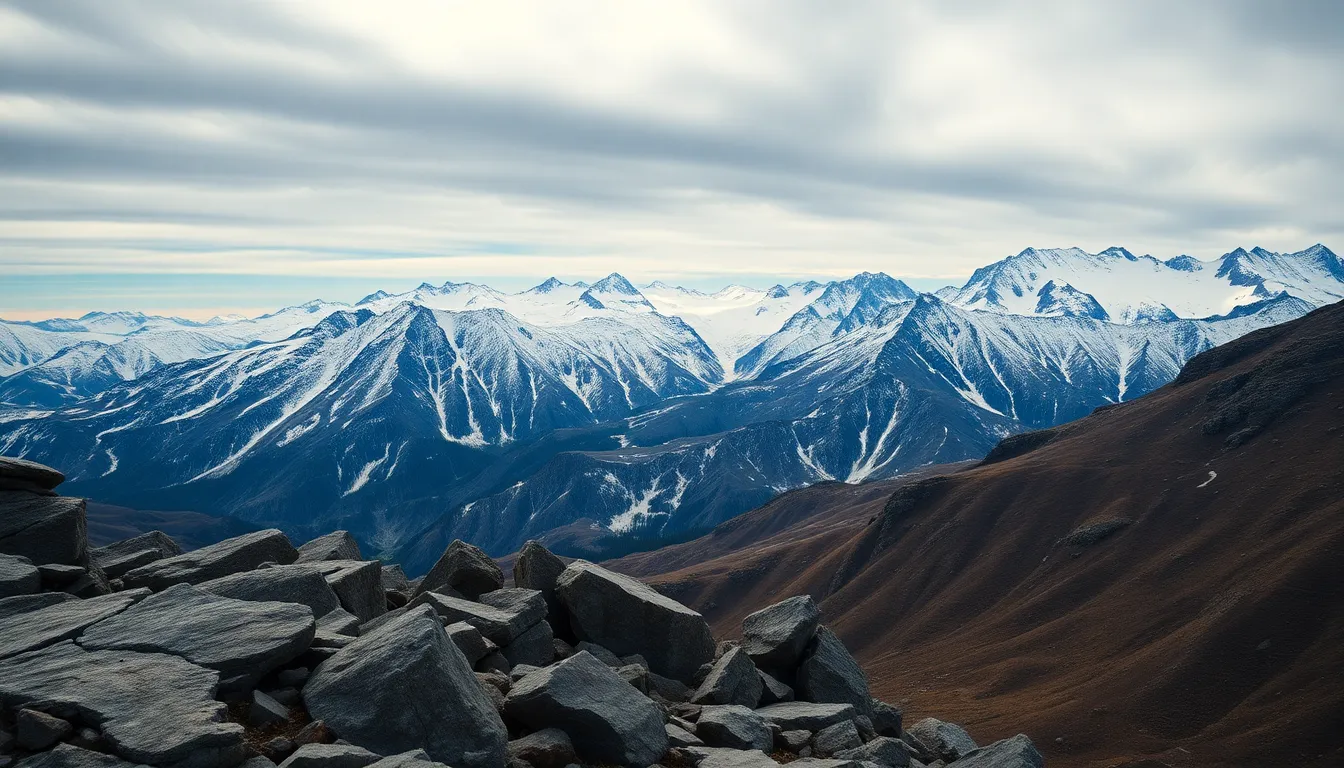 Dramatic Aerial Shot of Snow-Capped Mountains