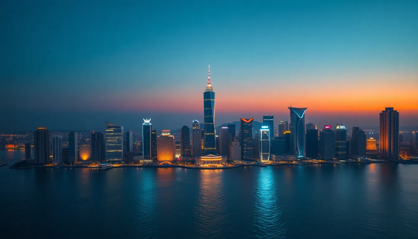 Coastal City Skyline at Dusk