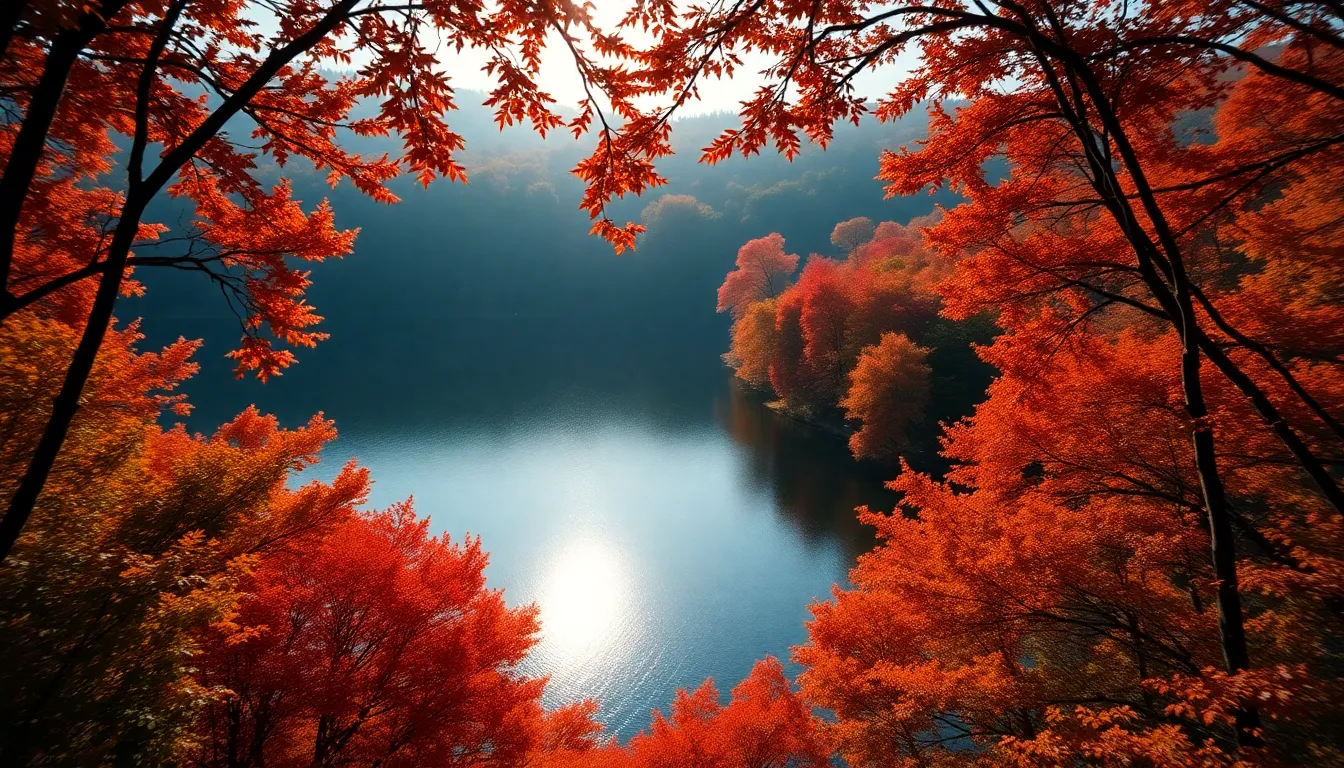 Aerial View of Autumn Lake