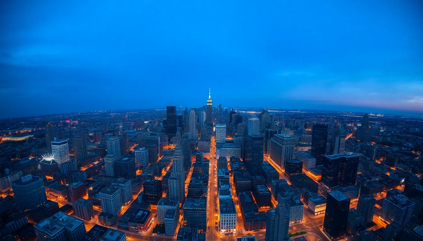 Twilight Cityscape Aerial View