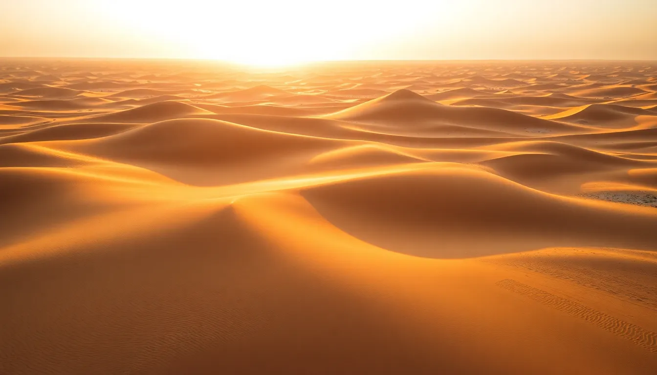 Serene Aerial View of Desert Landscape at Sunset