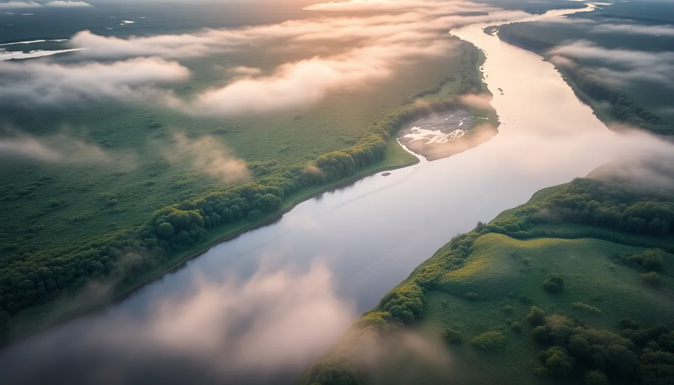 Winding River Through Lush Wetlands