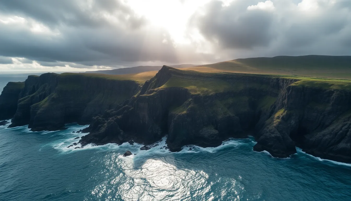 Dramatic Aerial View of Rugged Coastline