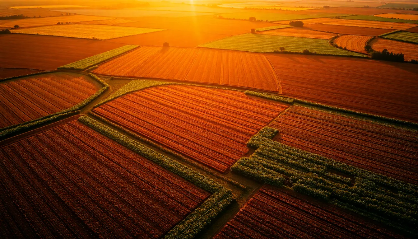 Patchwork of Agricultural Fields at Golden Hour